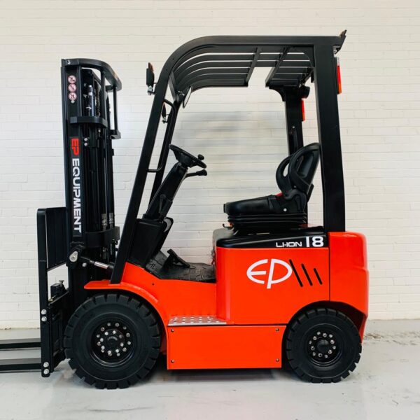 Side view of red EP EFL181 lithium electric forklift duplex