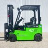 Side view of green EP CPD15L1 lithium electric forklift