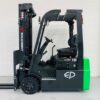 Side view of green EP CPD15TVL electric forklift
