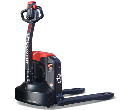 Angled view of red new EP EPl185 pallet truck