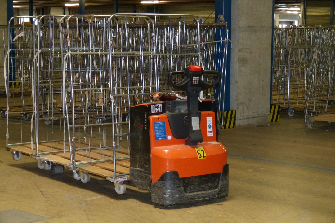 Forklift in a supermarket warehouse