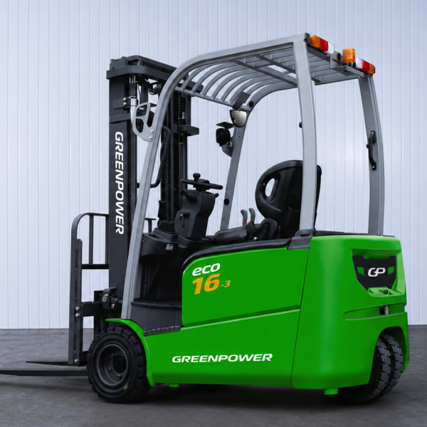 GREENPOWER Eco16-3 / Eco20-3 Lithium Electric Forklift Gen2 | 4.7m to 5.5m Lift | Capacity 1.6 / 2.0 Tonne | 3 Wheel Model.