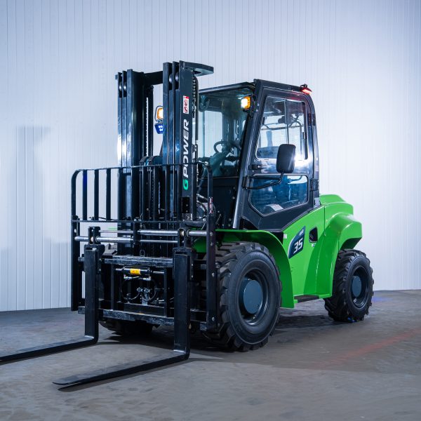 G Power RT35 Diesel Rough Terrain Forklift : 4700mm Lift | Capacity: 3500kgs | Fork Positioner | Full Cab - 4WD.
