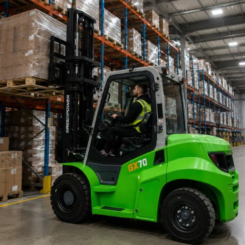 Heavy duty Greenpower forklift in distribution centre
